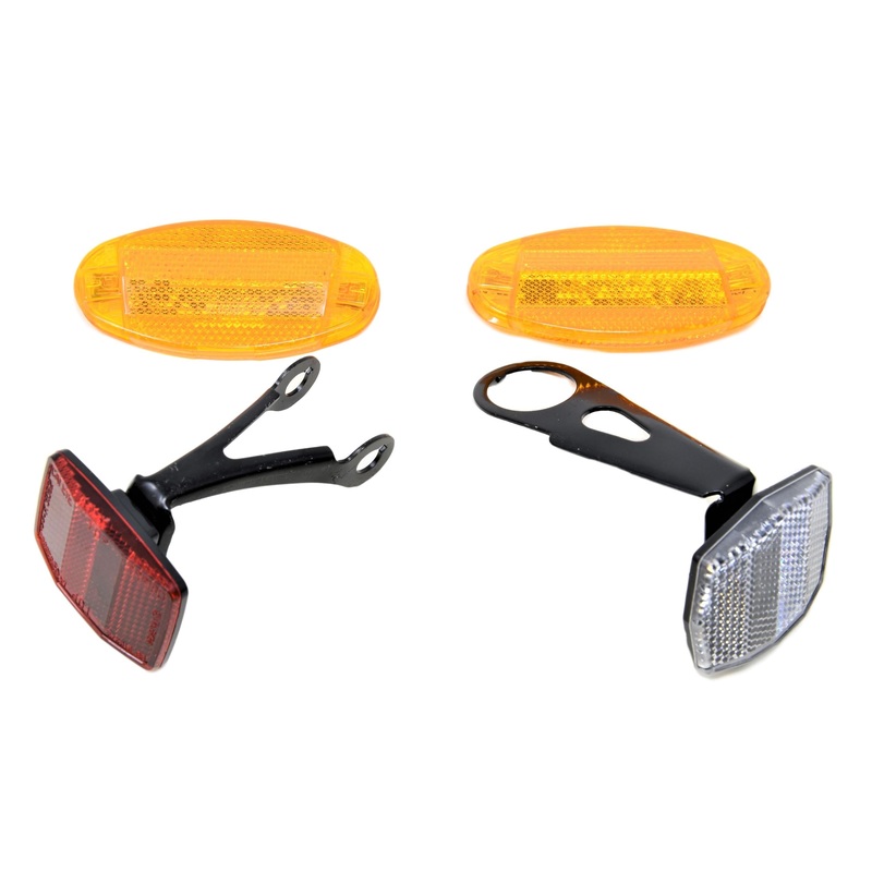 Bike Reflector Set Front 1 Fork Head Set, Seat Bolt Rear + Wheel Reflectors