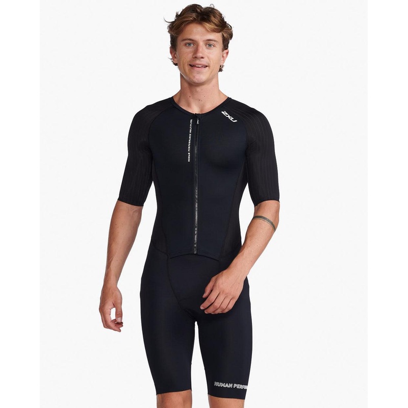 2XU MT6426D Aero Sleeved Men’s Triathlon Suit (Black/White)
