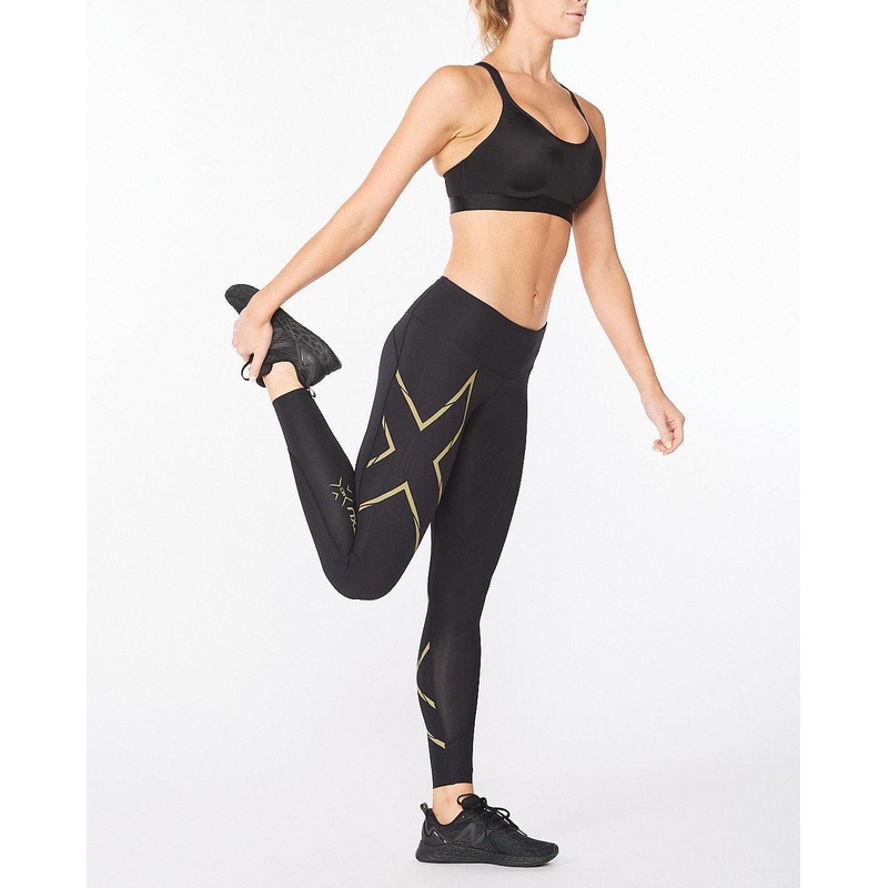 2XU WA6523B Light Speed Mid Rise Women’s Compression Tights (Black/Gold Reflective)