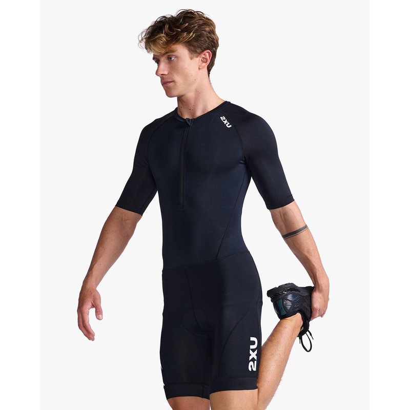 2XU MT7043D Core Sleeved Men’s Triathlon Suit (Black/White)