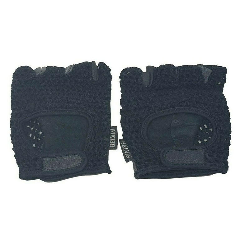PAIR OF TRACK BIKE CROCHET LEATHER PALM CYCLE MITTS BLACK – CHOOSE SIZE: XS, SML, XL
