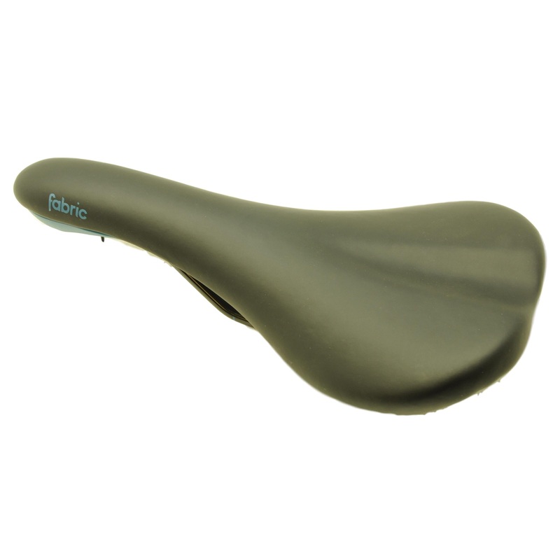 FABRIC SCOOP SPORT RADIUS SADDLE SOFTER FOAM MORE COMFORT BLACK + BLUE UNDERSIDE