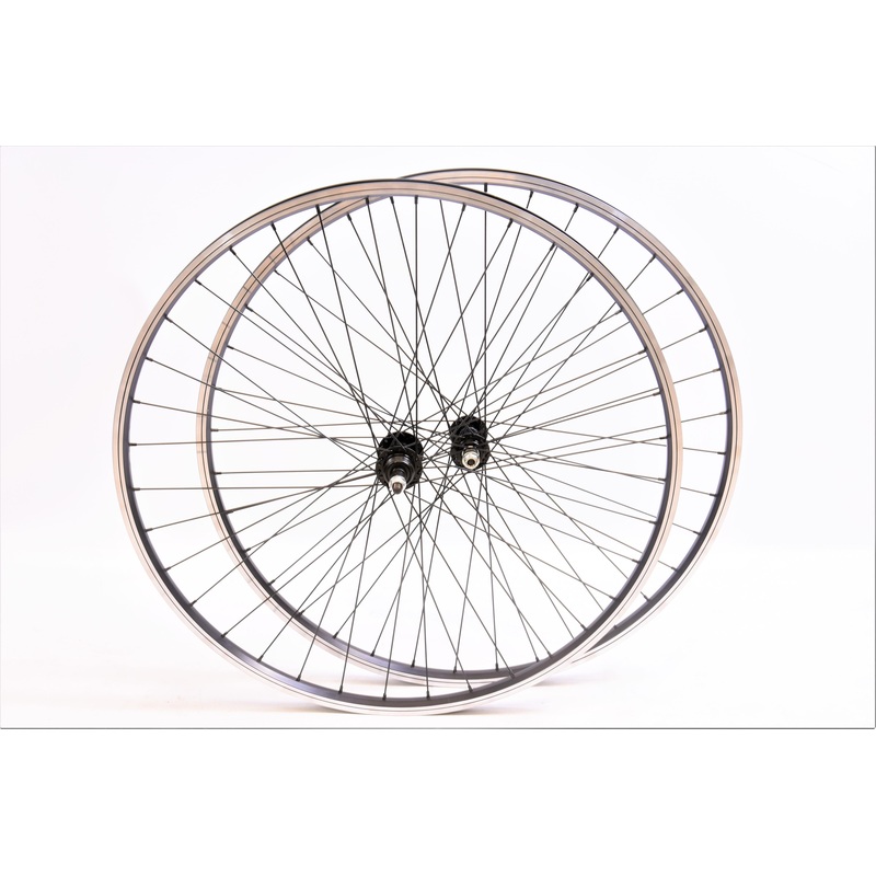 Pair Hybrid Trekking Bike Wheels 700c (622 X 19c) 5 6 Or 7 Speed Black Double Wall Rim
