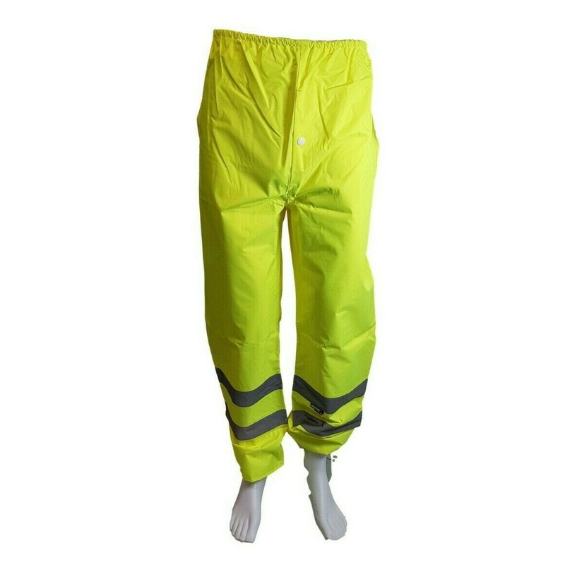 HI VIZ FLUORESCENT YELLOW TROUSERS 100% WATERPROOF WET WEATHER WORK WEAR CLOTHES