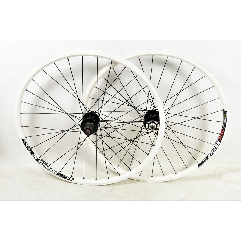 PAIR 26 559 WHEELS WEINMANN XM280 RIM 8 OR 9 SPD CASSETTE DISC BRAKE BIKE WHITE