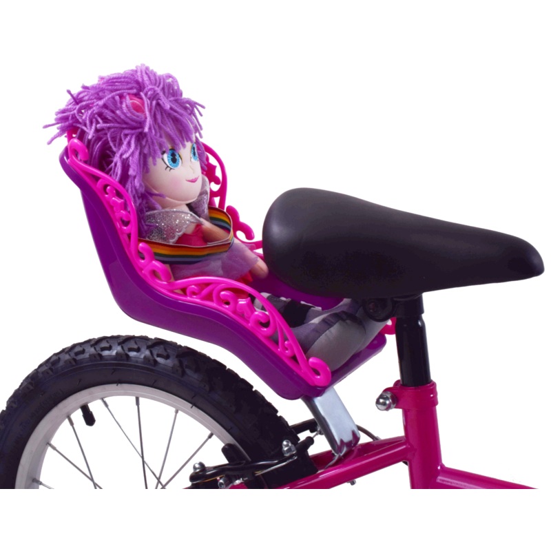 GIRLIE BIKE PINK & PURPLE DOLLY SEAT COMPLETE WITH MOLLY THE DOLLY FABULOUS PRESENT