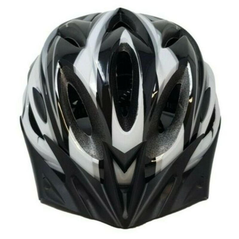ADULT PROLINX IN MOULD BICYCLE HELMET 57 – 63cm BLACK & WHITE, VISOR & AIR VENTS