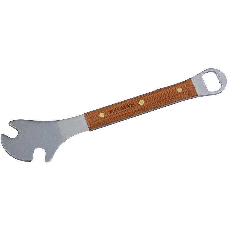 Cordo Cycle Workshop Tool 15mm Pedal Spanner Wrench & Bottle Opener Bamboo Handle