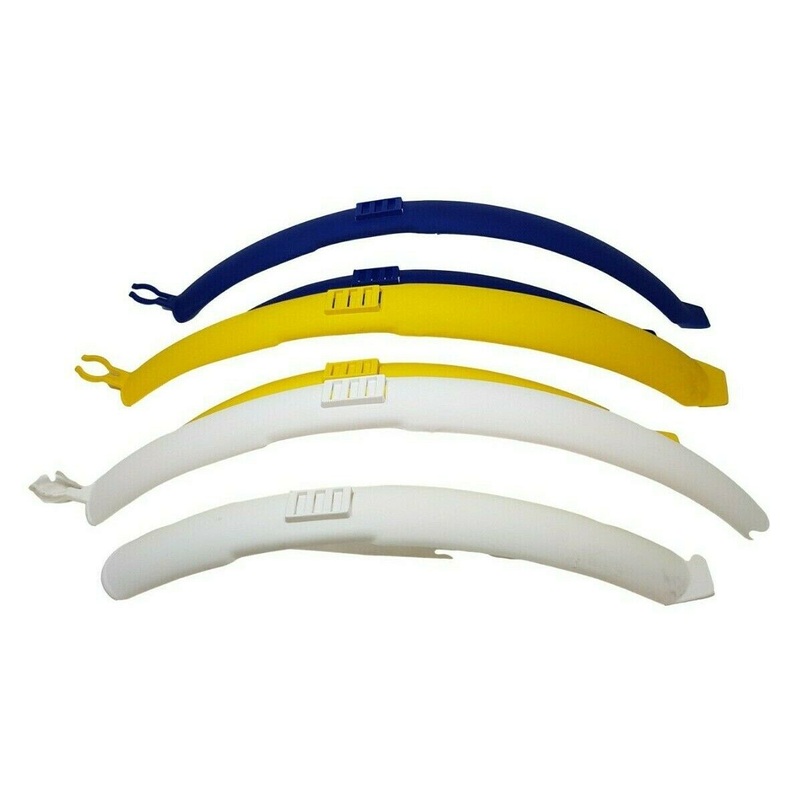 26 WHEEL CLIP ON BIKE MUDGUARDS, WHITE / BLUE OR YELLOW, ADULT BIKE, PLASTIC