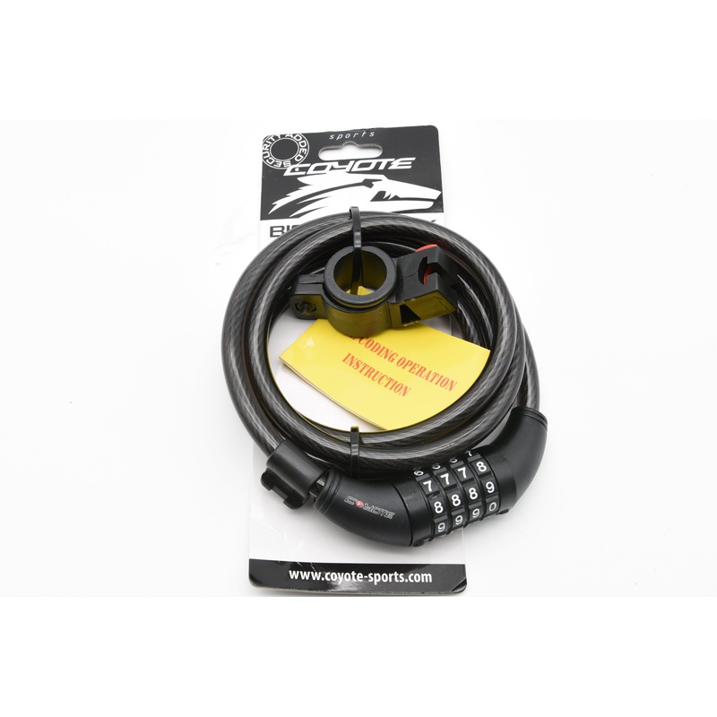 Coyote Bike Cycle Secure Combination Coil Cable Lock 10mm X 1800mm Black