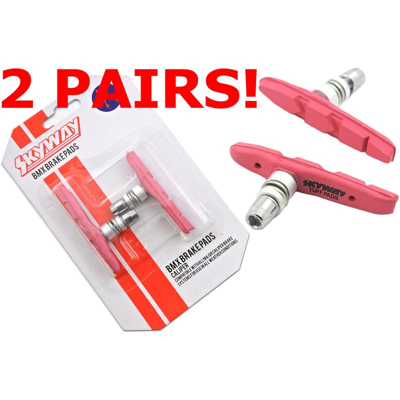 2 PAIRS SKYWAY TUFF BMX BRAKE PADS MAG OR ALLOY WHEEL BLOCKS PINK BRSP