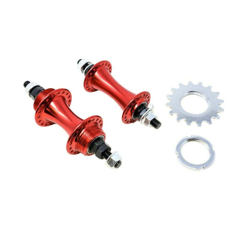 PAIR FIXIE BIKE RED FLIP FLOP HUBS ALLOY FRONT & REAR SEALED BEARINGS FIXED COG