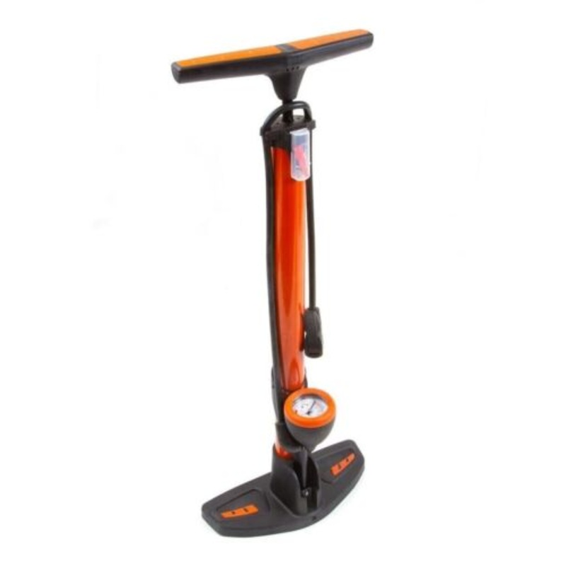 Clarks Dual Head Orange Alloy Body Bicycle Track Floor Pump With Pressure Gauge