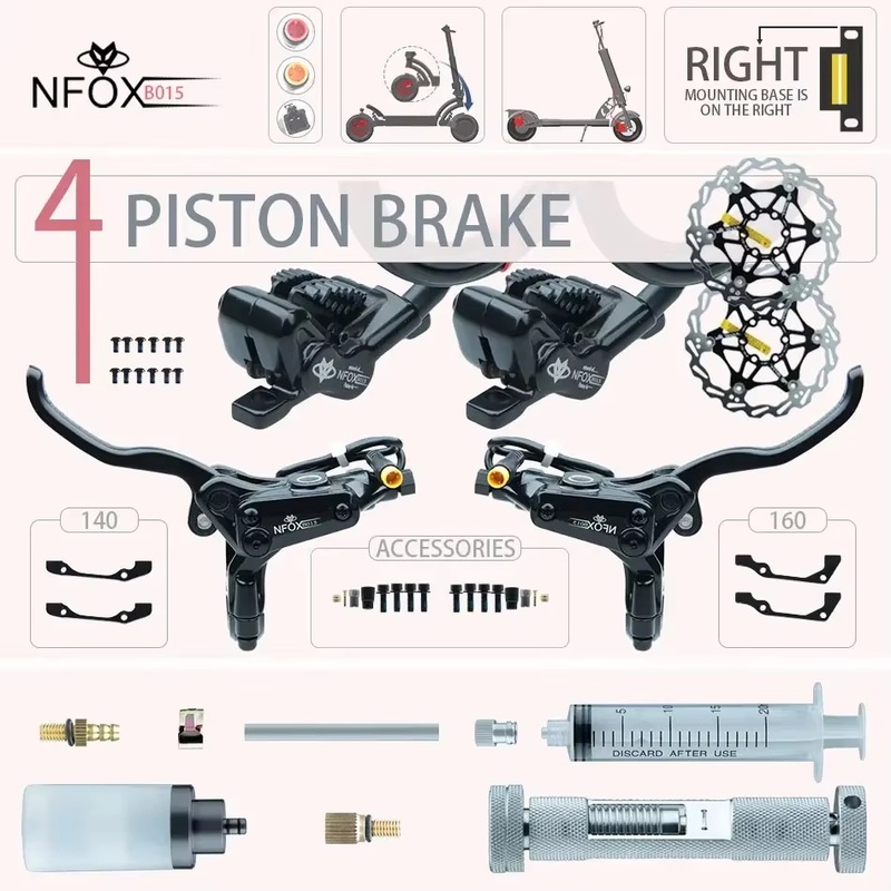New Nfox B015 Right Disc 4-Piston Electric Scooter Hydraulic Brake Disk Moto 2pin Power off Black 160 140 Roto Split Tube 2300mm