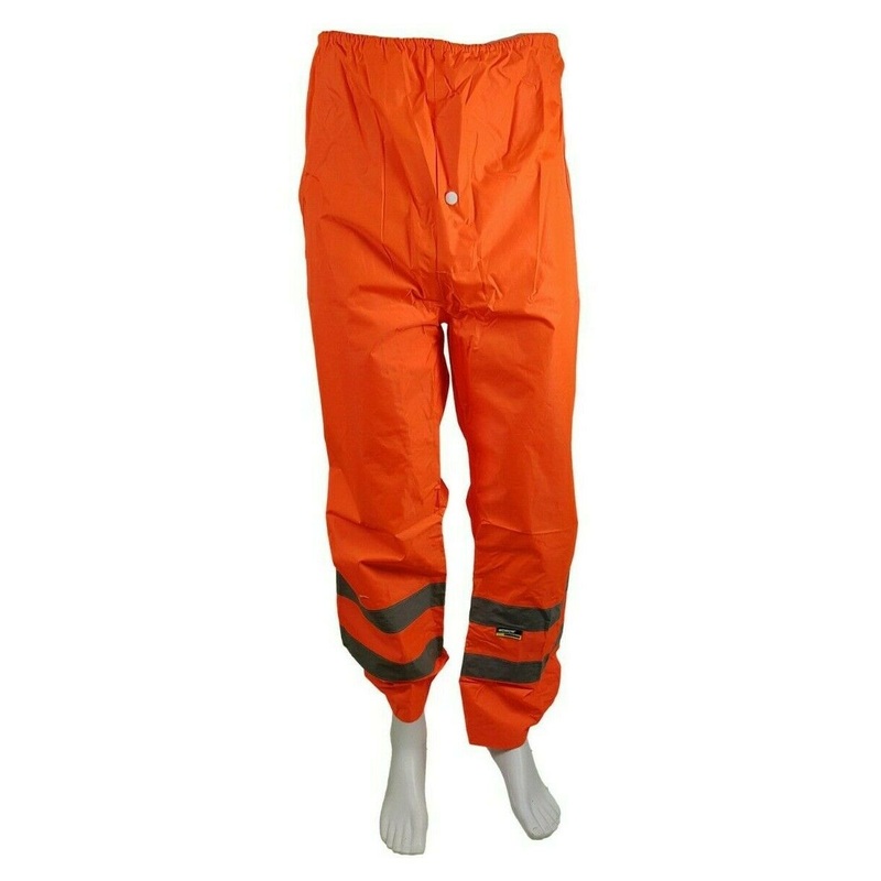 HI VIZ FLUORESCENT ORANGE TROUSERS 100% WATERPROOF WET WEATHER WORK WEAR CLOTHES