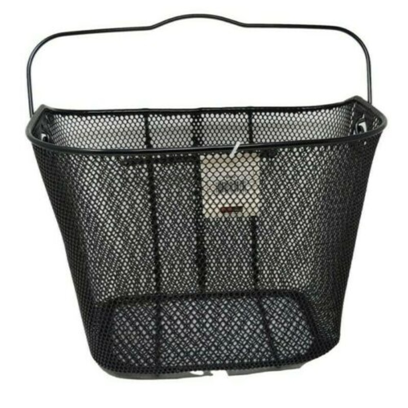 LARGE FRONT BLACK WIRE MESH BASKET WITH CARRY HANDLE AND EASY FIT BRACKET
