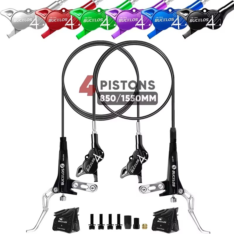 4 Piston Hydraulic Disc Brake Set 850/1550mm Front Rear Oil Pressure Brakes for Mountain Bike E-Bike Hydraulic Brake