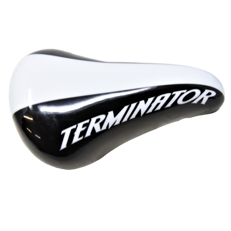 BMX Bike Seat Terminator Cycle Saddle, Luxury Shiny Top 2 Tone Black & White