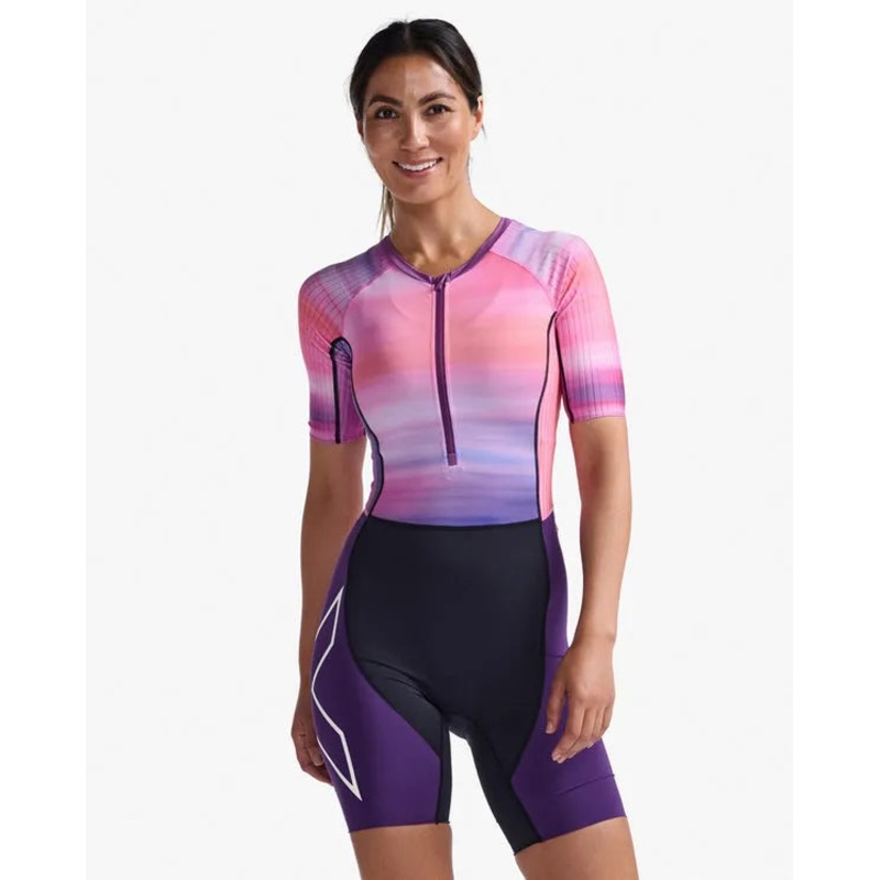 2XU WT6431D Aero Sleeved Women’s Triathlon Suit (Pastel Pink/Acai)
