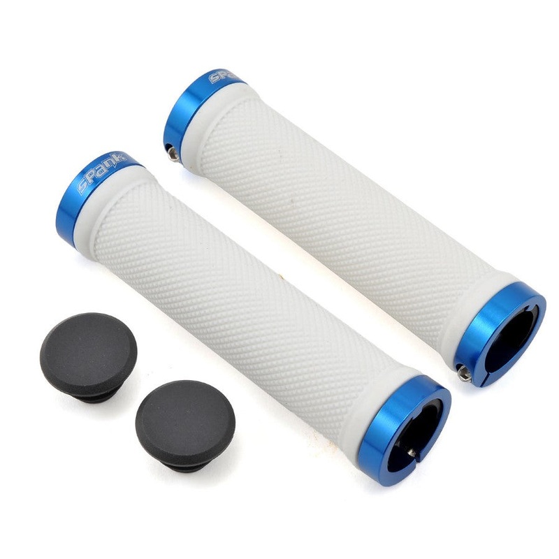 Spank Spoon Handlebar Grips Double Lock On White & Blue 130mm