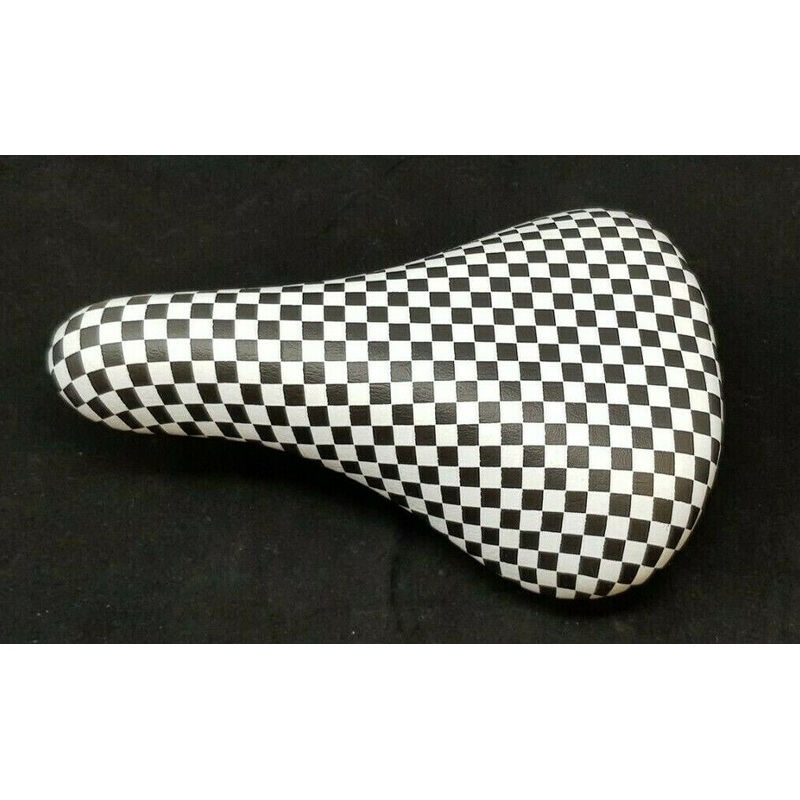Raleigh Fury 2016 Junior Bike Saddle + Clamp, Black & White Checkered Saddle
