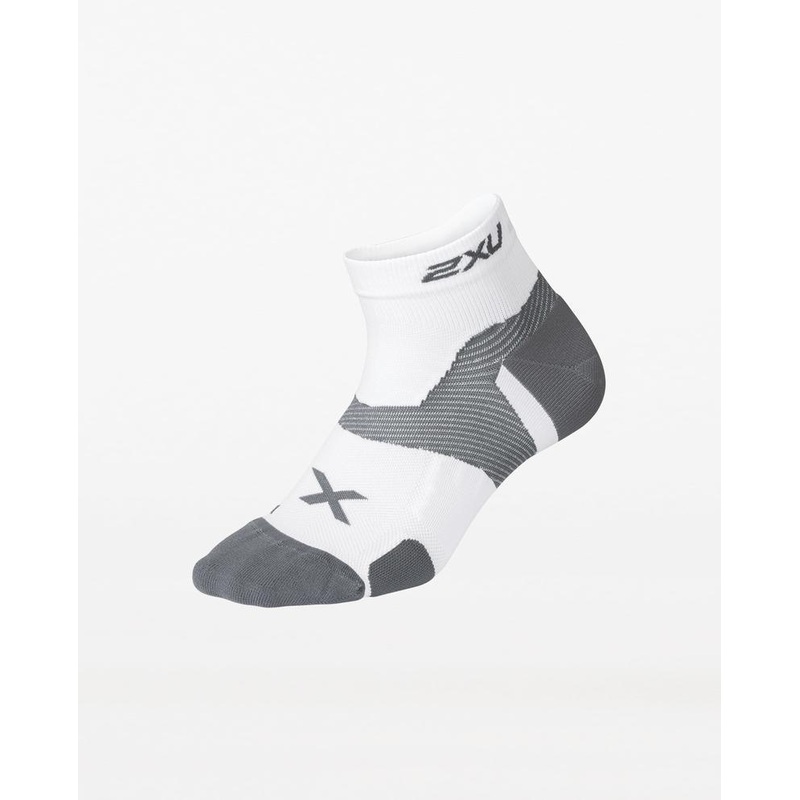 2XU UA5053E Vectr Cushion 1/4 Crew Unisex Compression Socks (White/Grey)