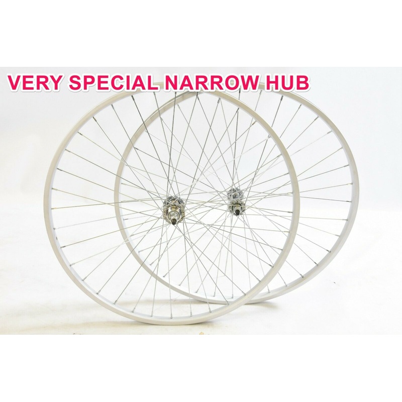 Pair Classic Vintage 60s 70s 80s Racing Bike Wheels 26 x 1 3-8 (26 X 1 1-4) Alloy Rim With Rare Steel Narrow Hubs