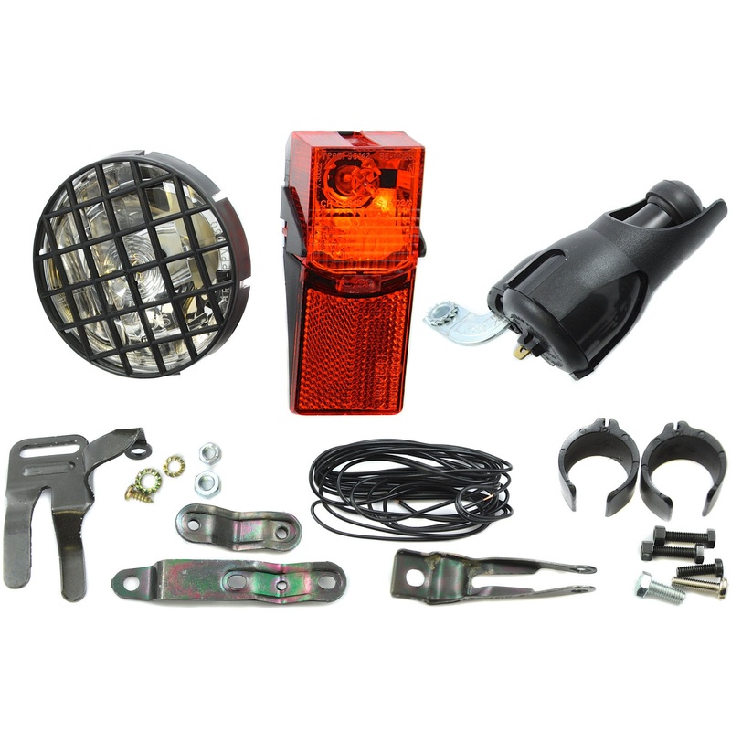 BIKE DYNAMO LIGHTING SET HALOGEN FRONT LAMP & MUDGUARD FITTING REAR LIGHT