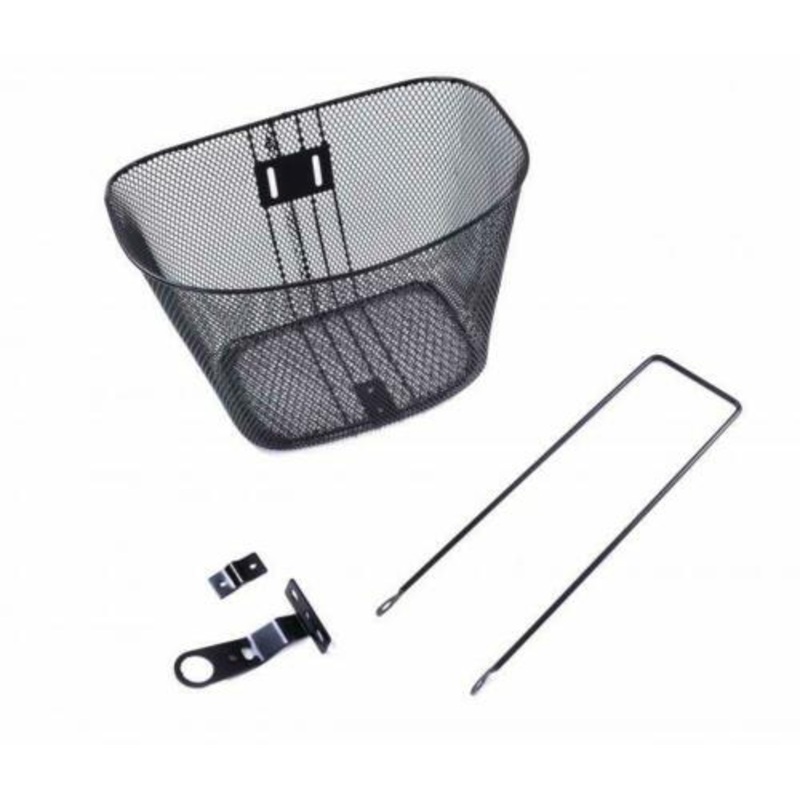 STRONG FRONT FITTING BIKE SHOPPING BASKET STEEL WIRE MESH WITH SUPPORT BLACK