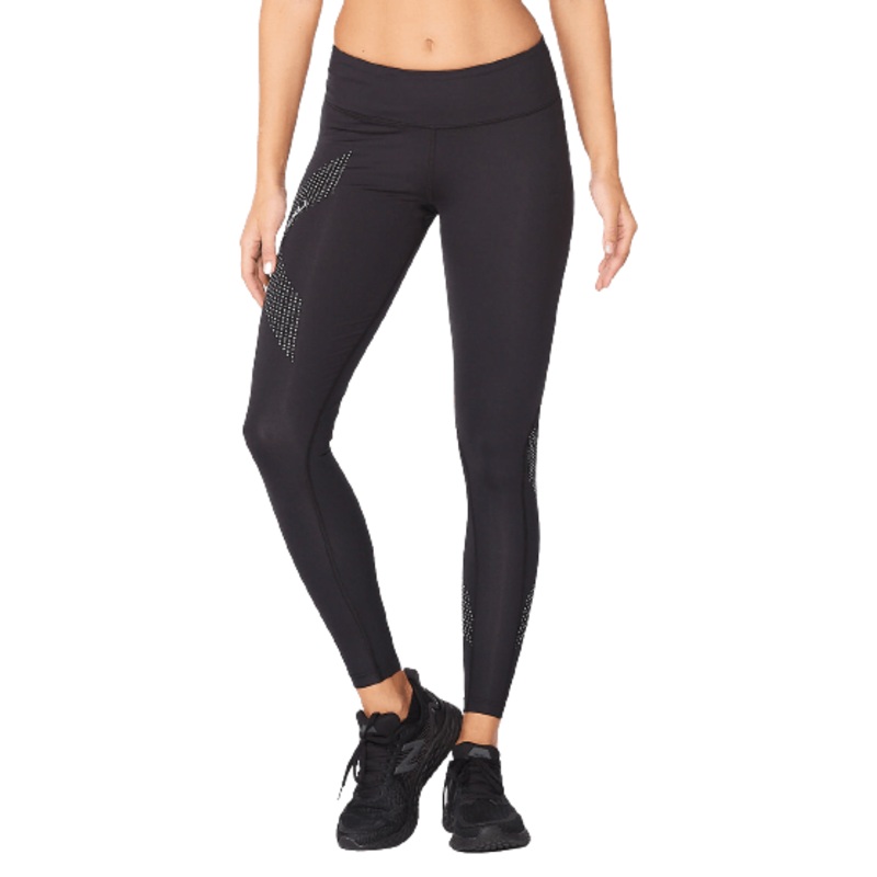 2XU WA2864B Motion Mid Rise Women’s Compression Tights (Black/Dotted Reflective Logo)