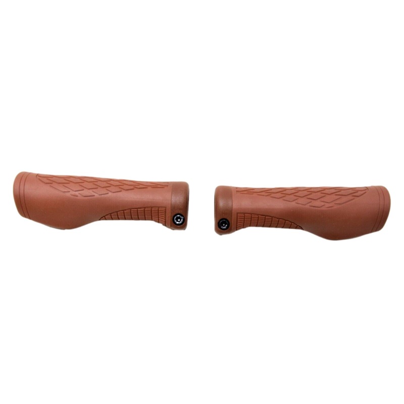Brown Lock On Bike Long Handlebar Grips 132mm Ergo Shaped For Comfort