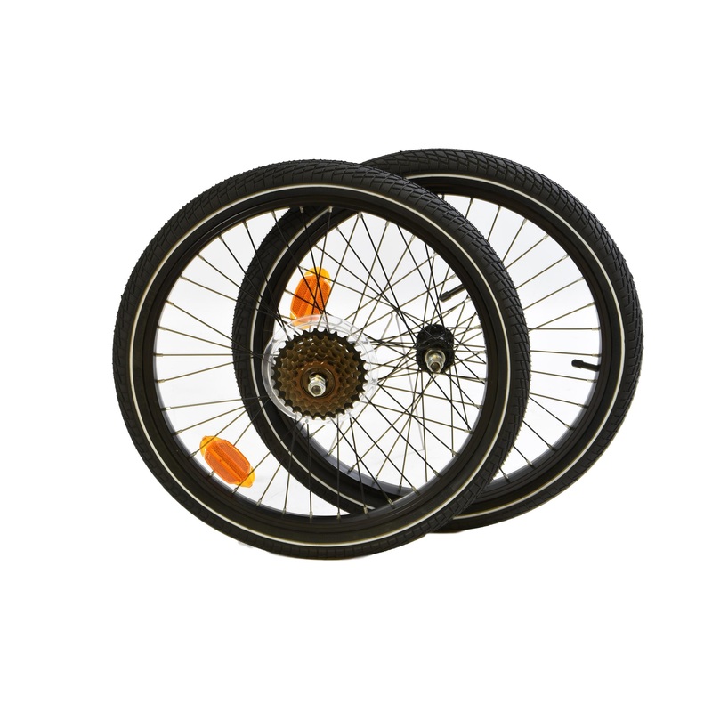 FOLDING BIKE 6 SPEED ALLOY WHEEL SET 20 x 1.75 406, 84mm FRONT WITH TYRES & TUBES