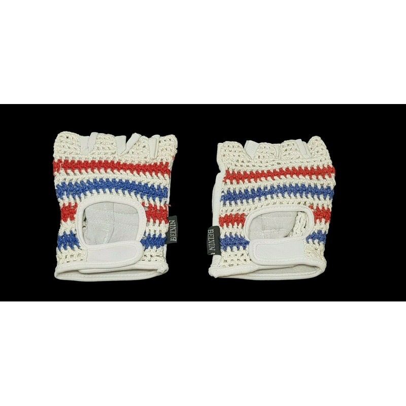 PAIR OF TRACK BIKE CROCHET LEATHER PALM CYCLE MITTS WHITE – CHOOSE SIZE: SMALL OR LARGE