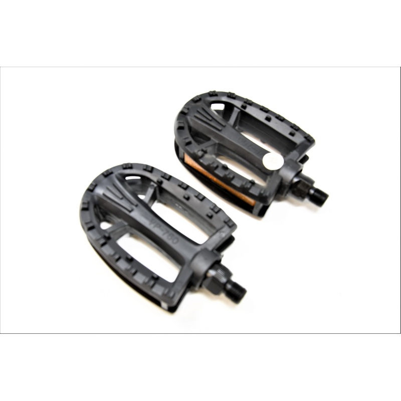 PAIR VP-760 1-2 BLACK JUNIOR BMX PEDALS FOR ONE PIECE CRANK CURVED END,REFLECTORS