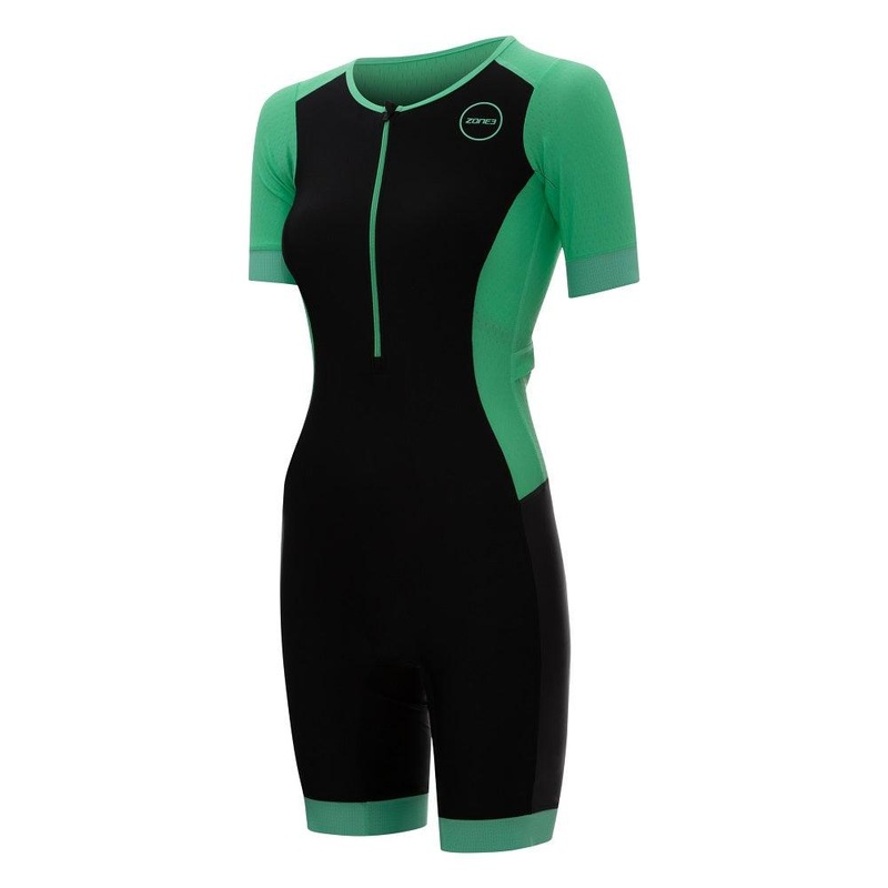 Zone 3 Aquaflo Plus Short Sleeve Women’s Triathlon Suit (Black/Mint)