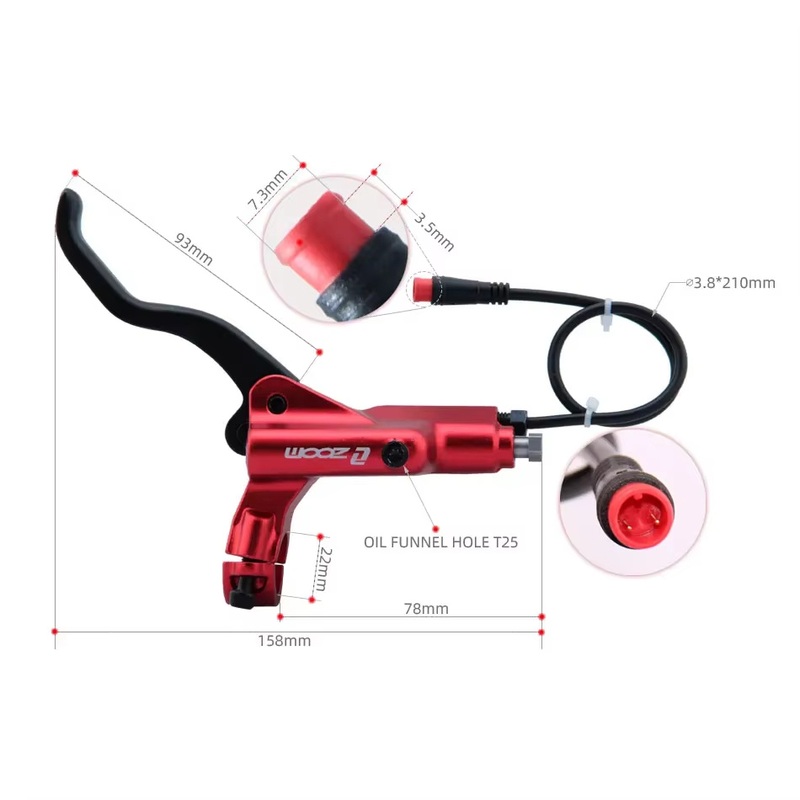 Zoom Hb-875e 2-Piston Lr Disc Hydraulic Brake Electric Scooter Folding Mountain Bike Bicycle Power off Black Red Split Tube