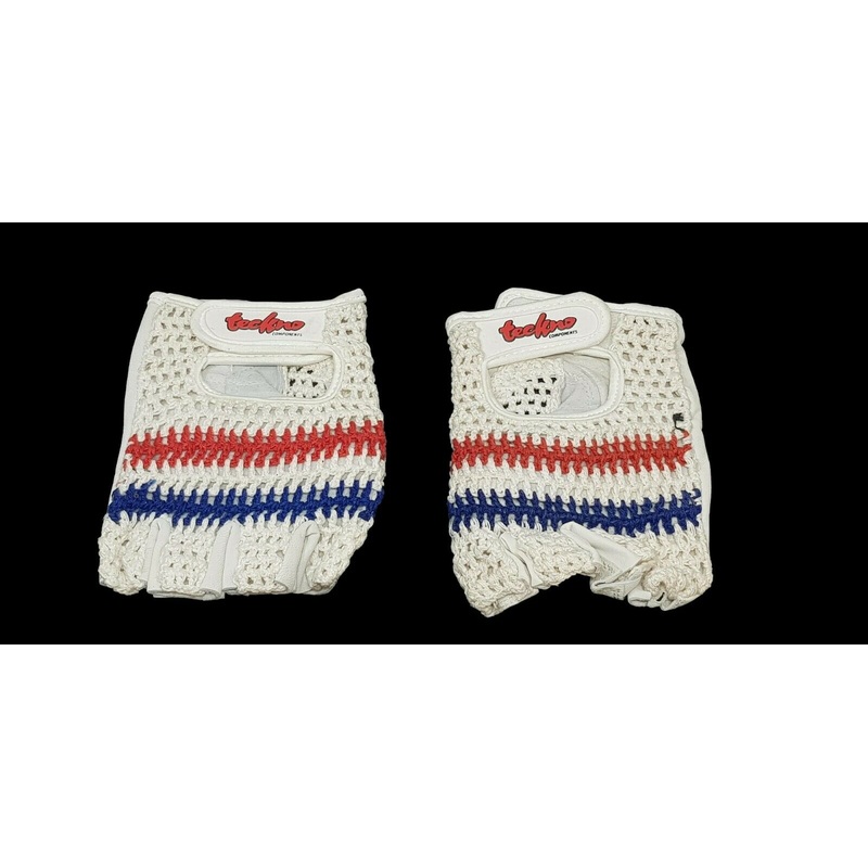 PAIR OF TECHNO TRACK BIKE CROCHET LEATHER PALM CYCLE MITTS WHITE – EXTRA LARGE