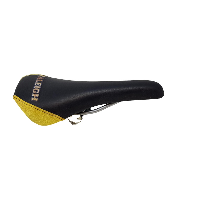 Raleigh Embroidered Saddle For Mountain Bike, Fixie, Any Bike Black & Yellow NOS