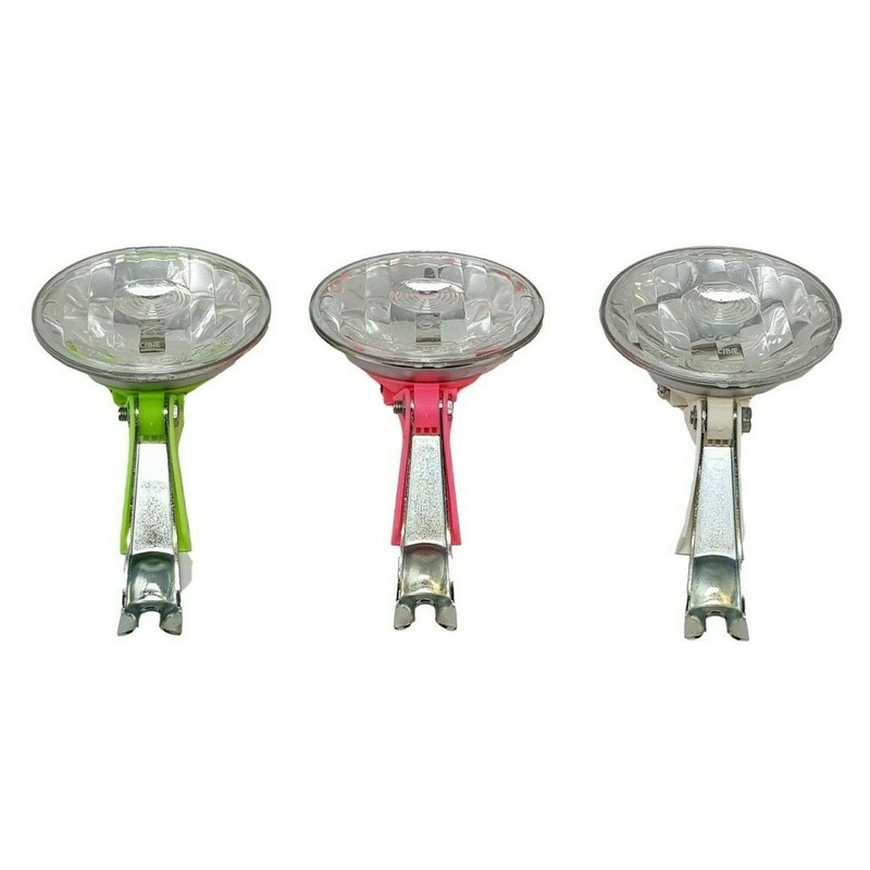 FRONT BIKE HALOGEN DYNAMO REPLACEMENT LIGHT WITH BRACKET IN GREEN PINK OR WHITE
