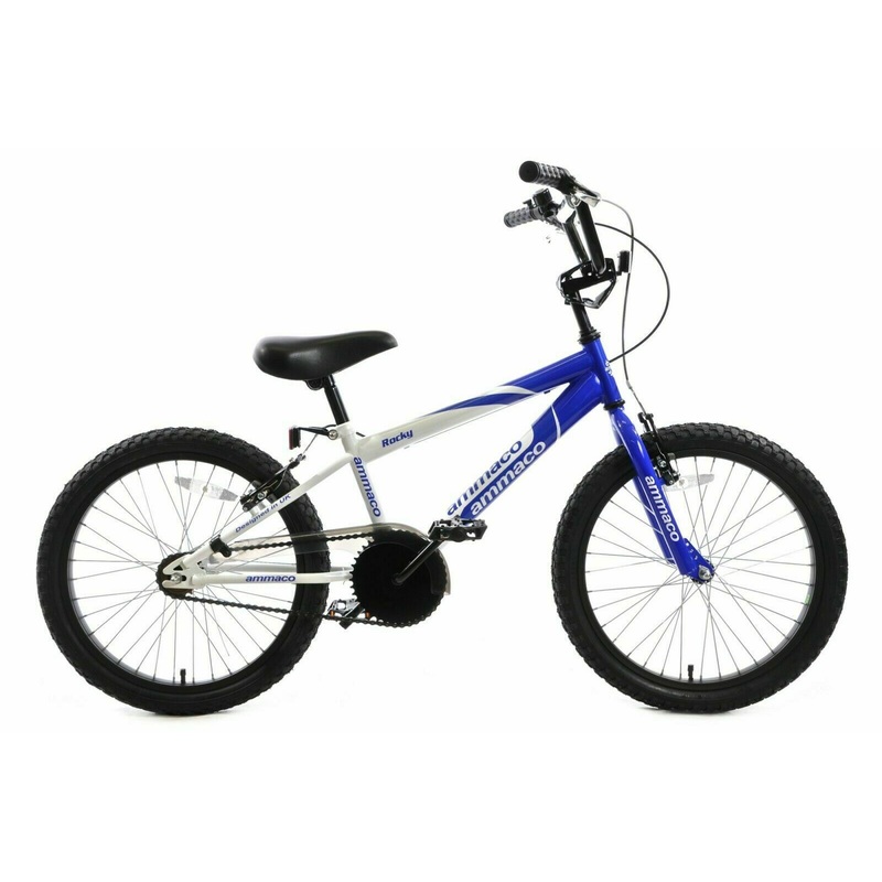 Ammaco Rocky 18 Wheel BMX Kids Boys Childs Blue & White Bicycle Bike Age 6 +