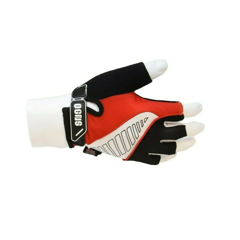 OGNS ROUTE RED, BLACK & WHITE PADDED FINGERLESS CYCLING LIGHTWEIGHT MITTS GLOVES