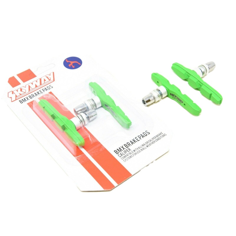 2 Pairs Skyway Tuff Bmx Brake Pads Mag Or Alloy Wheel Blocks Green BRSG