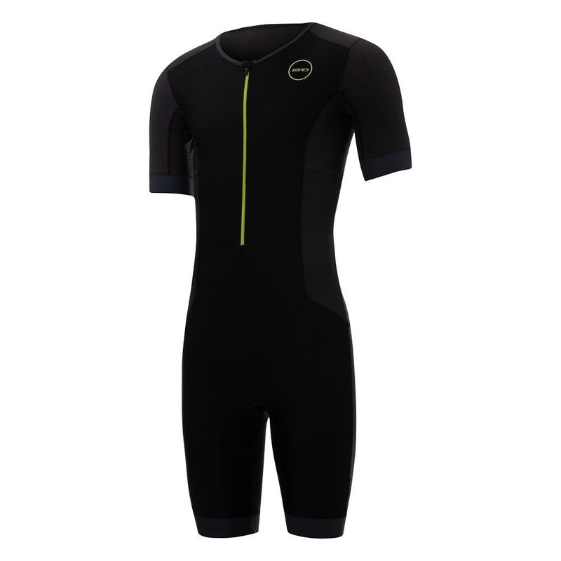 Zone 3 Aquaflo Plus Short Sleeve Men’s Triathlon Suit (Black/Grey/Neon green)