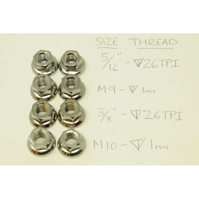 Pair Of Bike Chrome Track Wheel Nuts With Integrated Washer 5/16 3/8 10mm 9mm