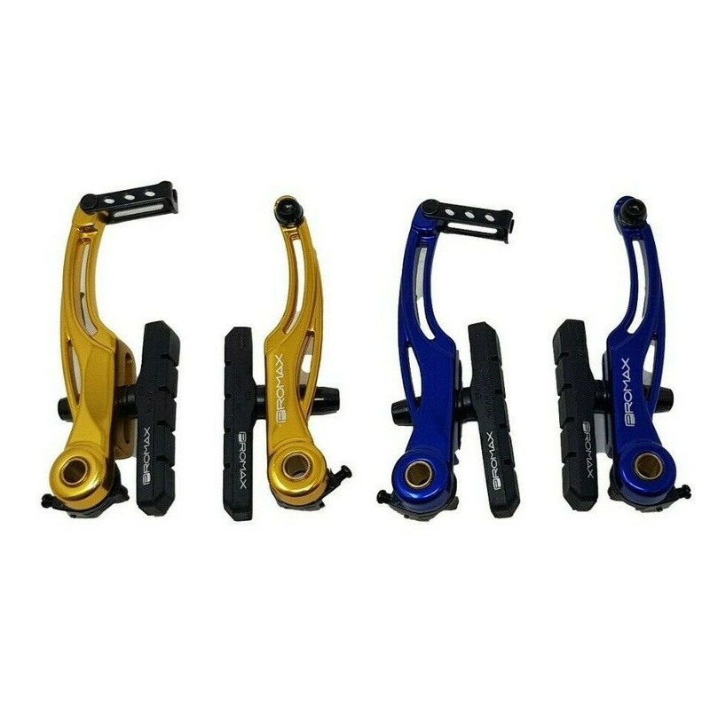 PROMAX P-1 FRONT / REAR ALLOY V BRAKE ARMS 108MM IN GOLD OR BLUE WITH BRAKE PADS