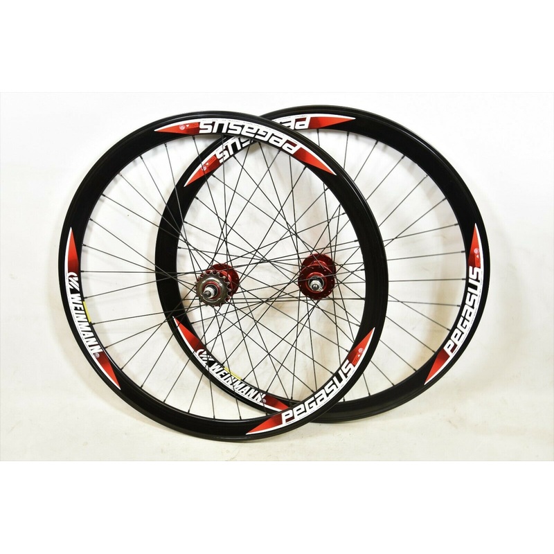 PAIR BLACK 700C FIXIE FLIP FLOP WHEELS RED SEALED HUBS WEINMANN 40MM DEEP RIM