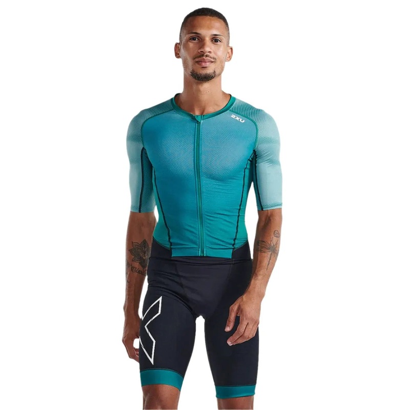 2XU MT7019D Light Speed Front Zip Men’s Triathlon Suit (Forest Green/Raft)