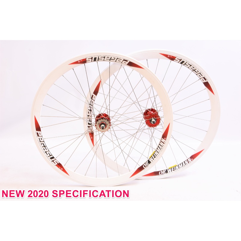 Pair 700c Fixie Flip Flop Wheels Sealed Red Hubs Weinmann White 40mm Deep Section Rim
