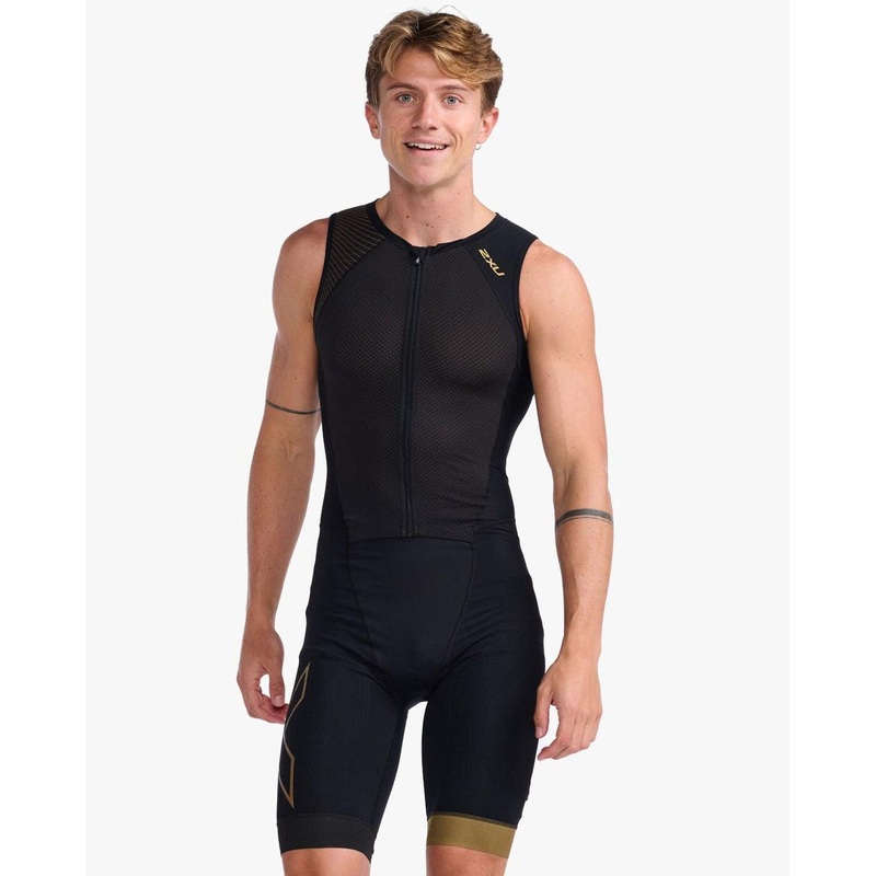 2XU MT6660D Light Speed Front Zip Men’s Triathlon Suit (Black/Gold)