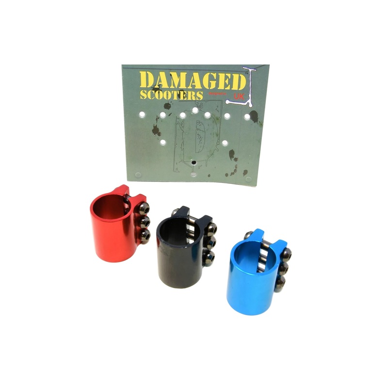 Top Brand Damaged Scooter 3 Bolt Aluminium Handlebar Clamp: Blue, Red Or Black